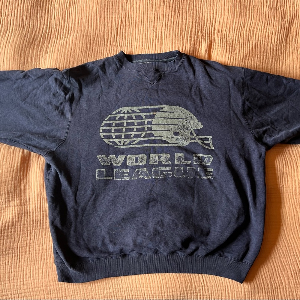 RARE 90s World League American Football Blue Pullover Sweatshirt XL Logo 7 WLAF - Picture 10 of 10